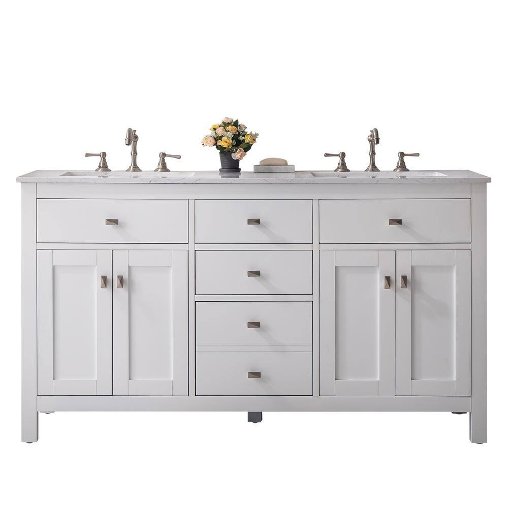 Eviva Artemis 60 in. W x 22 in. D x 34 in. H Double Bath Vanity in White with Quartz Top and White Undermount Sinks