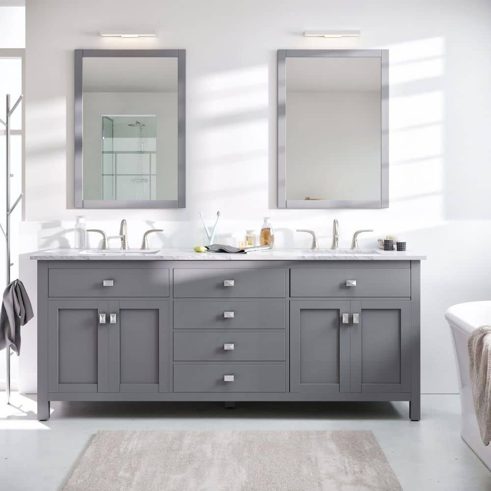 Eviva Artemis 72 in. W x 22 in. D x 34 in. H Double Bath Vanity in Gray with White Quartz Top and White Undermount Sinks
