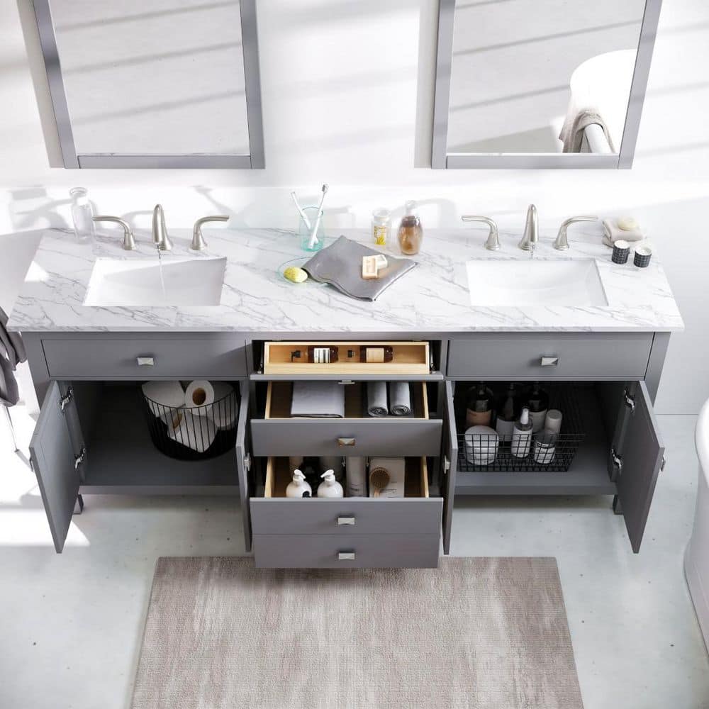 Eviva Artemis 72 in. W x 22 in. D x 34 in. H Double Bath Vanity in Gray with White Quartz Top and White Undermount Sinks