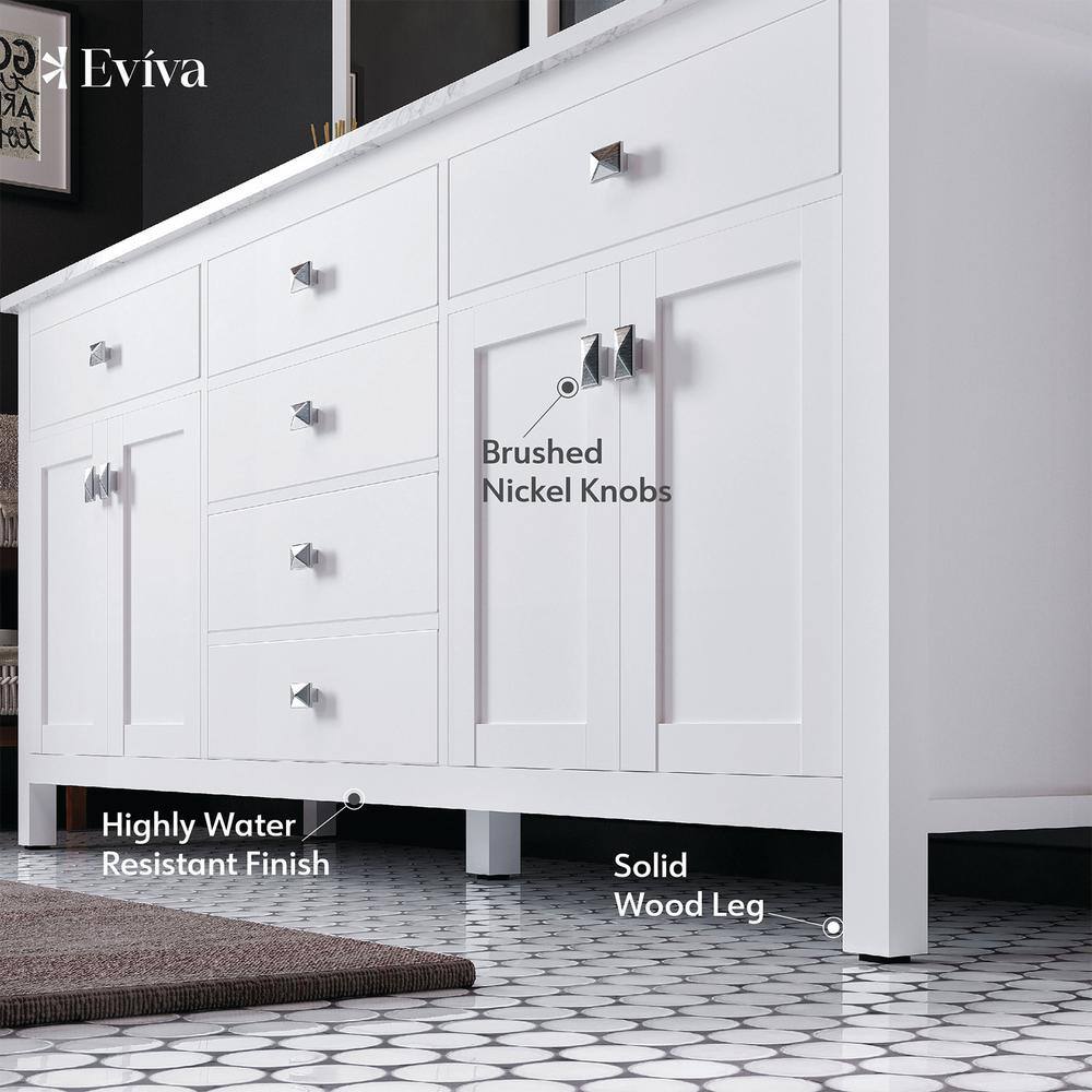 Eviva Artemis 72 in. W x 22 in. D x 34 in. H Double Bathroom Vanity in White with White Quartz Top and White Undermount Sinks