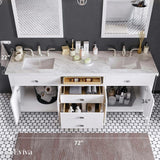 Eviva Artemis 72 in. W x 22 in. D x 34 in. H Double Bathroom Vanity in White with White Quartz Top and White Undermount Sinks