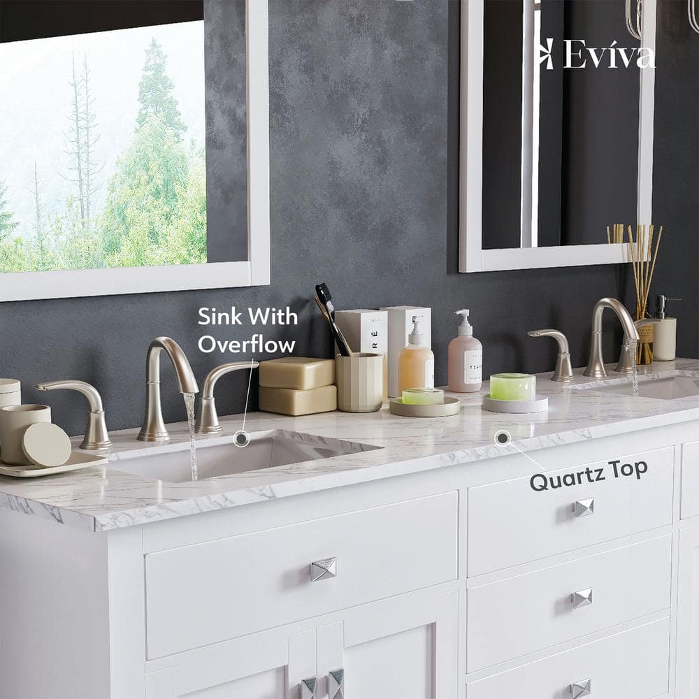 Eviva Artemis 72 in. W x 22 in. D x 34 in. H Double Bathroom Vanity in White with White Quartz Top and White Undermount Sinks