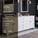 Eviva Artemis 72 in. W x 22 in. D x 34 in. H Double Bathroom Vanity in White with White Quartz Top and White Undermount Sinks