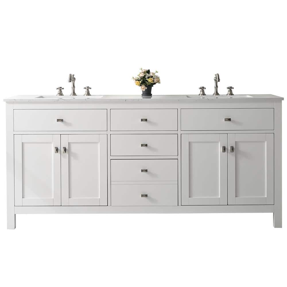 Eviva Artemis 72 in. W x 22 in. D x 34 in. H Double Bathroom Vanity in White with White Quartz Top and White Undermount Sinks