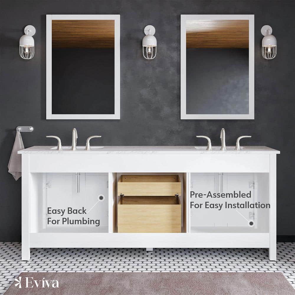 Eviva Artemis 72 in. W x 22 in. D x 34 in. H Double Bathroom Vanity in White with White Quartz Top and White Undermount Sinks
