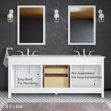 Eviva Artemis 72 in. W x 22 in. D x 34 in. H Double Bathroom Vanity in White with White Quartz Top and White Undermount Sinks