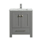 Eviva London 24 in. W x 18 in. D x 34 in. H Bathroom Vanity in Gray with White Carrara Marble Top with White Sink