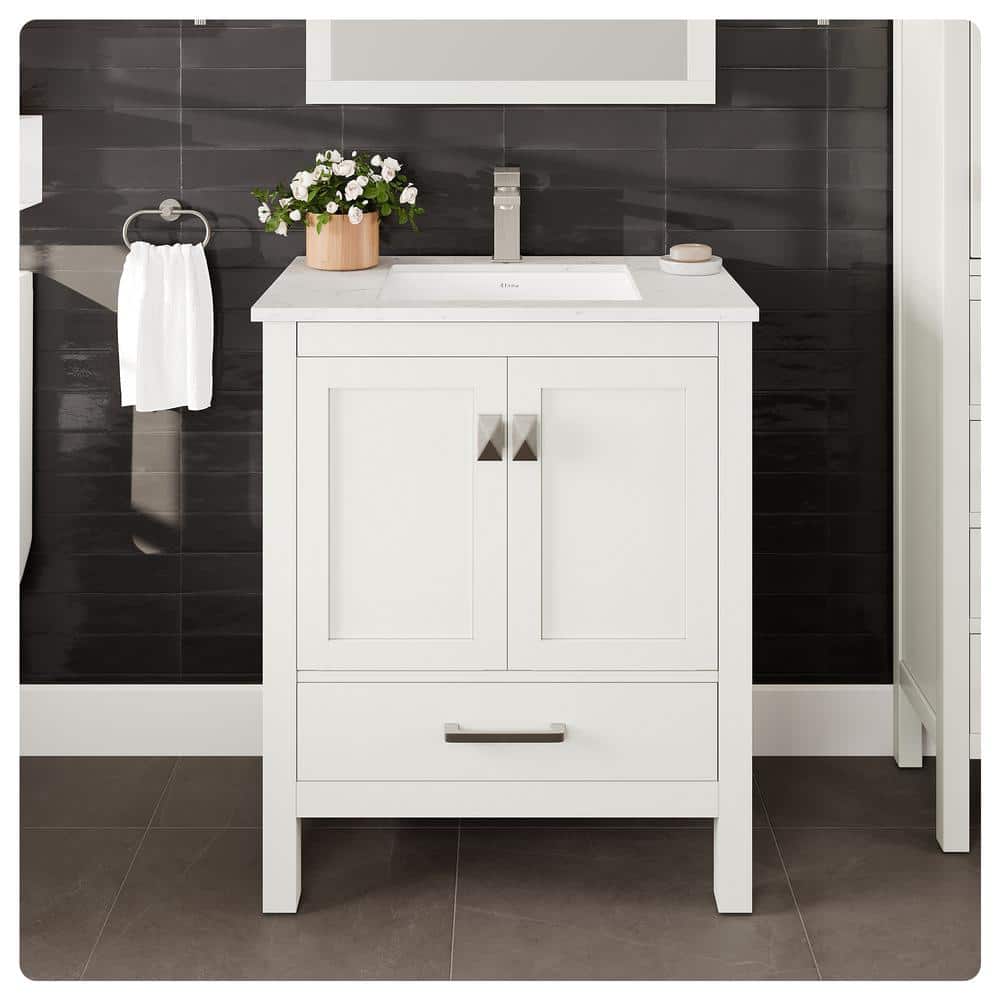 Eviva London 30 in. W x 18 in. D x 34 in. H Single Sink Freestanding Bath Vanity in White with White Carrara Quartz Top