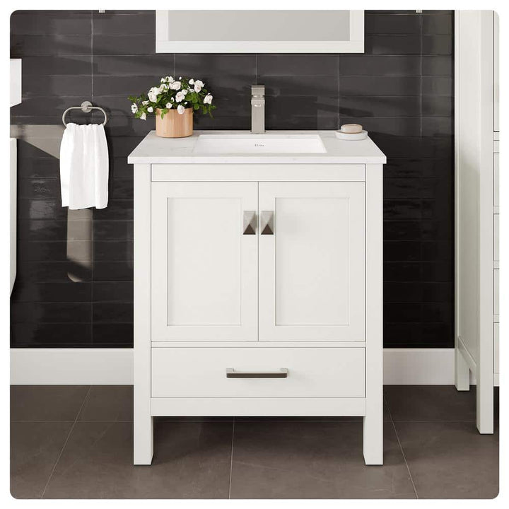 Eviva London 30 in. W x 18 in. D x 34 in. H Single Sink Freestanding Bath Vanity in White with White Carrara Quartz Top