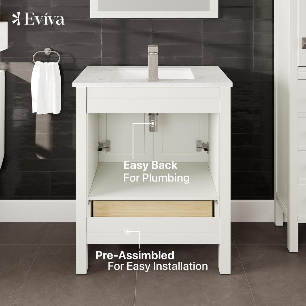 Eviva London 30 in. W x 18 in. D x 34 in. H Single Sink Freestanding Bath Vanity in White with White Carrara Quartz Top