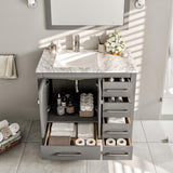 Eviva London 38 in. W x 18 in. D x 34 in. H Bathroom Vanity in Gray with White Carrara Marble Top and White Sink