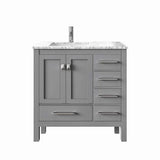 Eviva London 38 in. W x 18 in. D x 34 in. H Bathroom Vanity in Gray with White Carrara Marble Top and White Sink