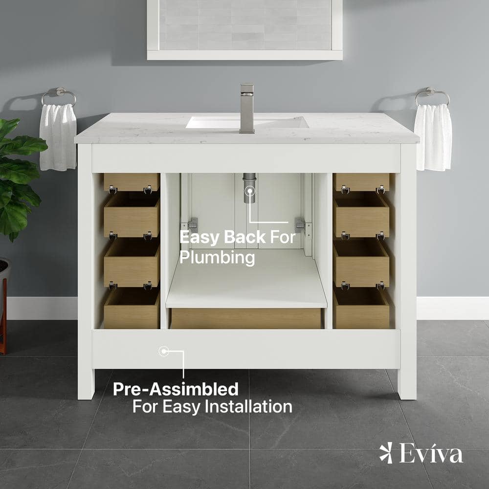 Eviva London 42 in. W x 18 in. D x 34 in. H Single Sink Freestanding Bath Vanity in White with White Carrara Quartz Top