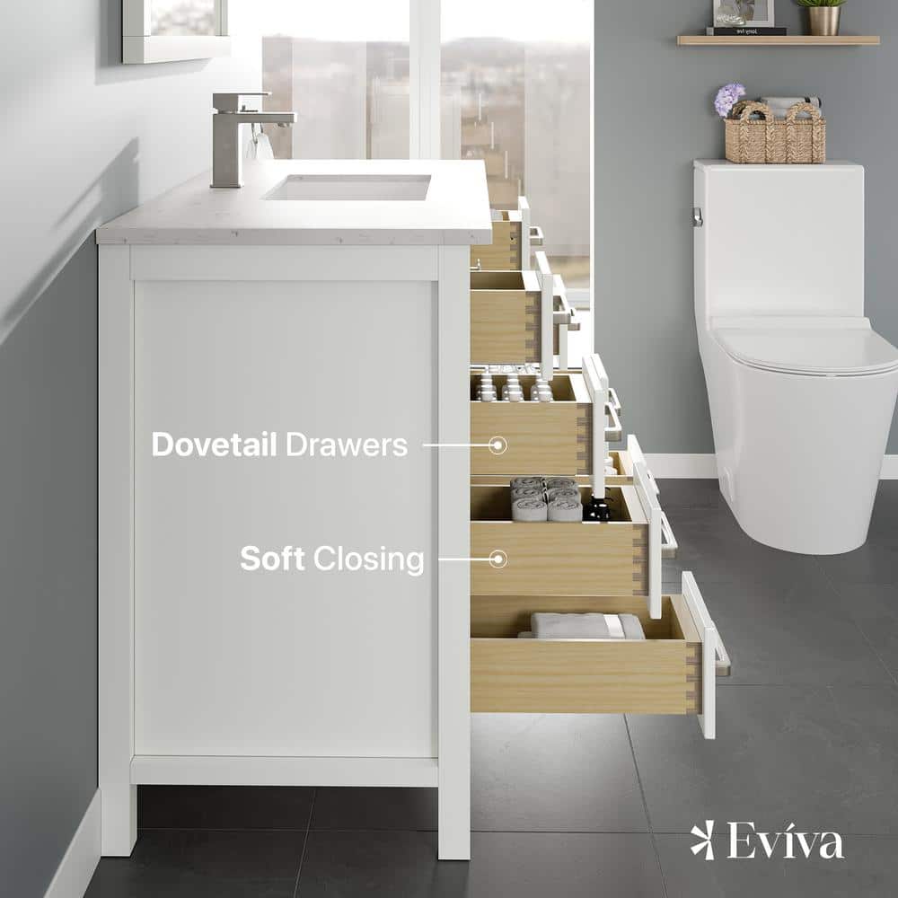 Eviva London 42 in. W x 18 in. D x 34 in. H Single Sink Freestanding Bath Vanity in White with White Carrara Quartz Top