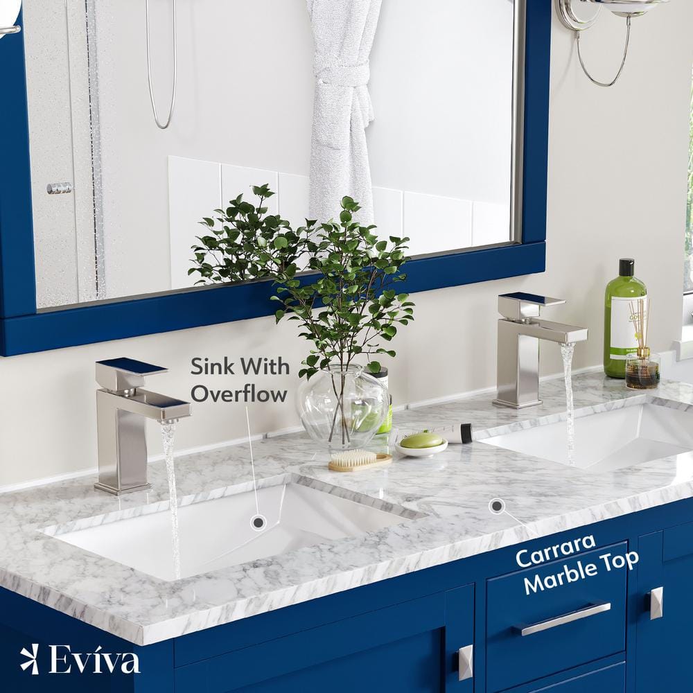 Eviva London 48 in. W x 18 in. D x 34 in. H Double Bathroom Vanity in Blue with White Carrara Marble Top and White Undermount Sinks