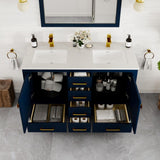 Eviva London 48 in. W x 18 in. D x 34 in. H Double Bathroom Vanity in Blue with White Carrara Marble Top and White Undermount Sinks