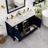 Eviva London 48 in. W x 18 in. D x 34 in. H Double Bathroom Vanity in Blue with White Carrara Marble Top and White Undermount Sinks