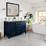 Eviva London 48 in. W x 18 in. D x 34 in. H Double Bathroom Vanity in Blue with White Carrara Marble Top and White Undermount Sinks