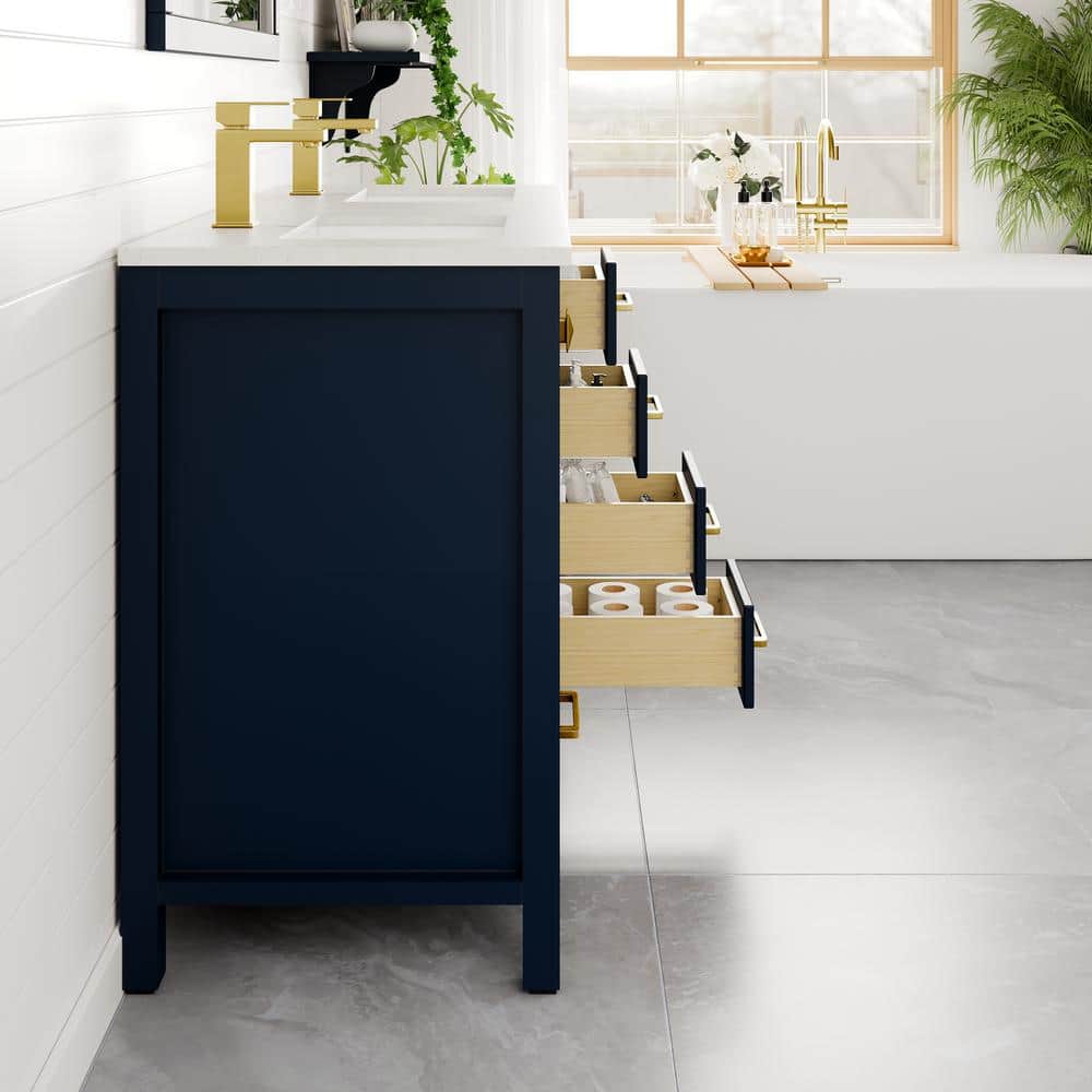 Eviva London 48 in. W x 18 in. D x 34 in. H Double Bathroom Vanity in Blue with White Carrara Marble Top and White Undermount Sinks