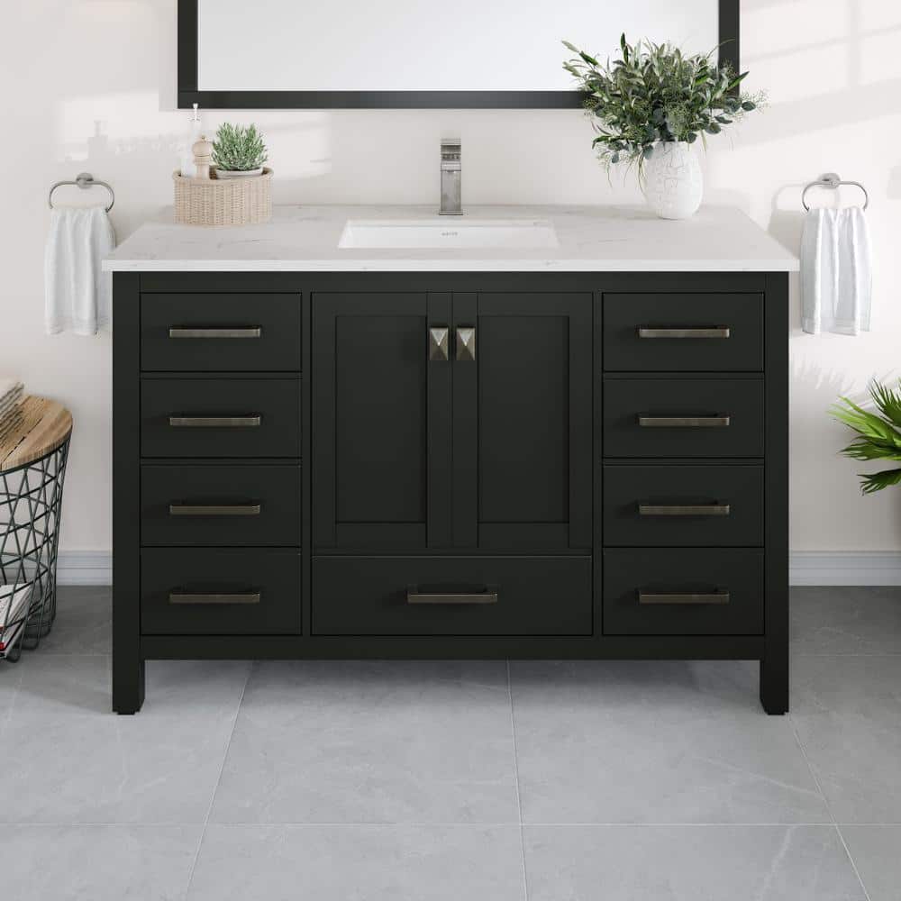 Eviva London 48 in. W x 18 in. D x 34 in. H Bathroom Vanity in Espresso with White Carrara Quartz Top with White Sink