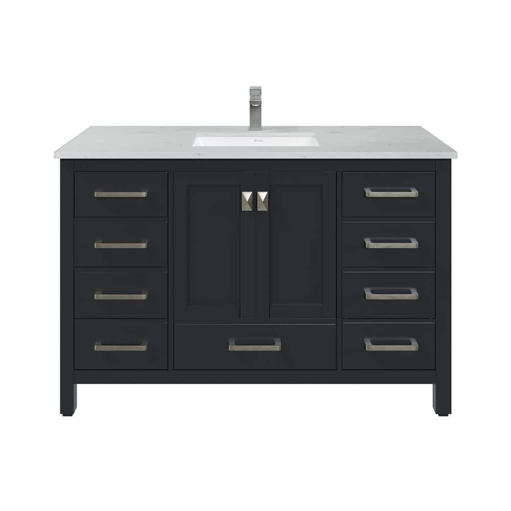 Eviva London 48 in. W x 18 in. D x 34 in. H Bathroom Vanity in Espresso with White Carrara Quartz Top with White Sink