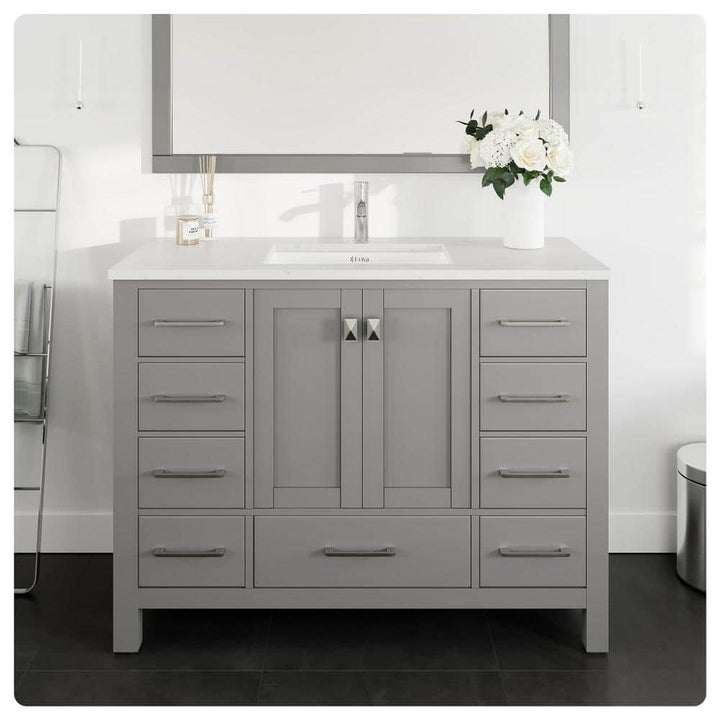 Eviva London 48 in. W x 18 in. D x 34 in. H Single Sink Freestanding Bath Vanity in Gray with White Carrara Quartz Top