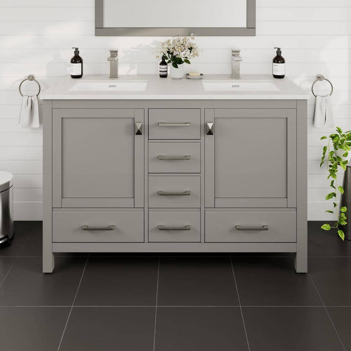 Eviva London 48 in. W x 18 in. D x 34 in. H Double Bathroom Vanity in Gray with White Carrara Marble Top and White Undermount Sinks
