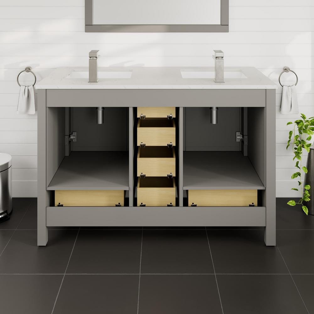 Eviva London 48 in. W x 18 in. D x 34 in. H Double Bathroom Vanity in Gray with White Carrara Marble Top and White Undermount Sinks