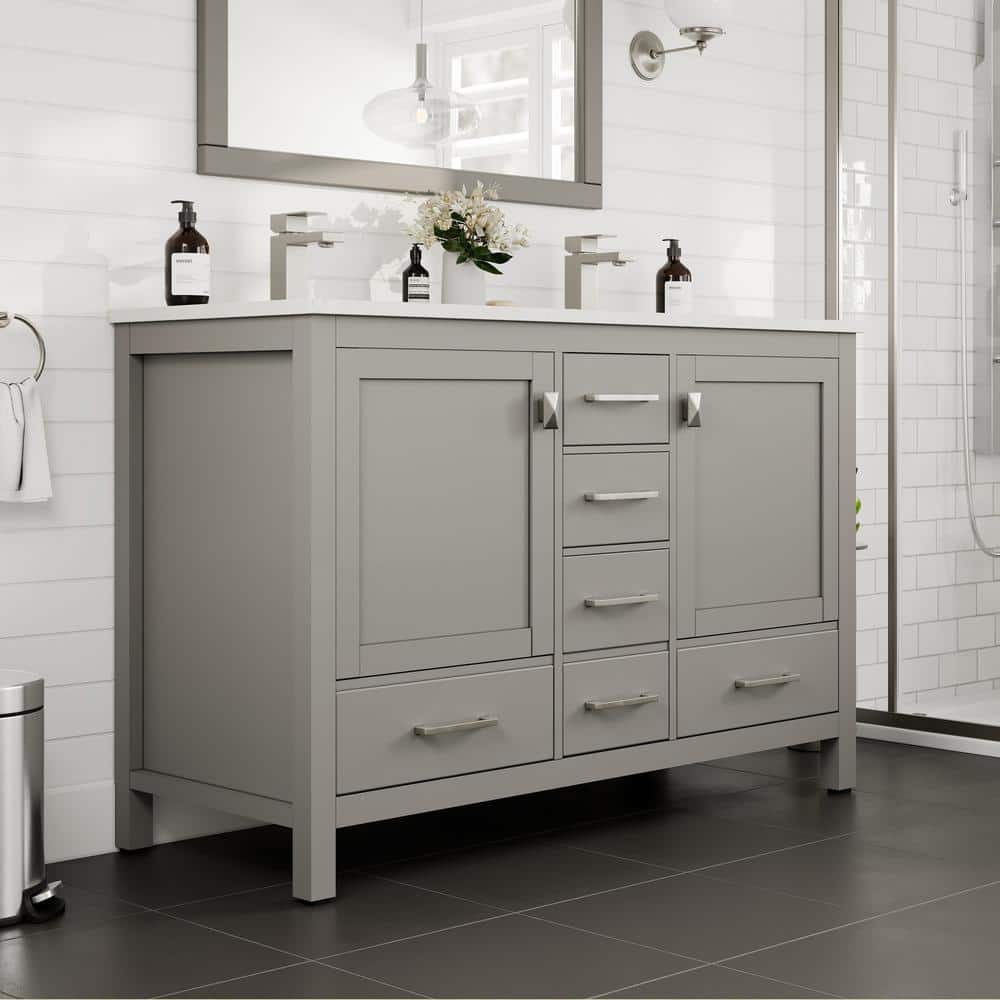 Eviva London 48 in. W x 18 in. D x 34 in. H Double Bathroom Vanity in Gray with White Carrara Marble Top and White Undermount Sinks