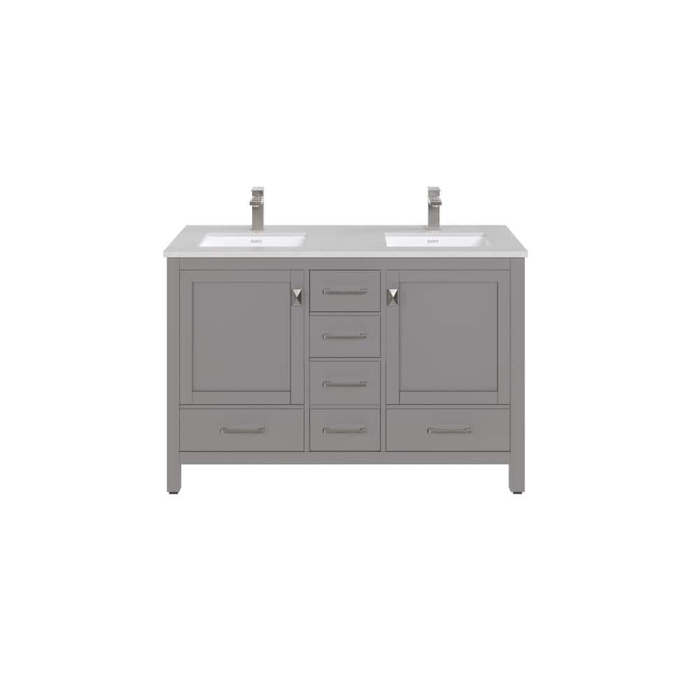 Eviva London 48 in. W x 18 in. D x 34 in. H Double Bathroom Vanity in Gray with White Carrara Marble Top and White Undermount Sinks