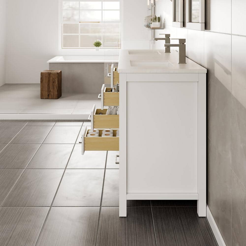 Eviva London 60 in. W x 18 in. D x 34 in. H Double Bathroom Vanity in Gray with White Carrara Marble Top and White Sinks