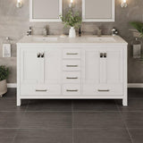 Eviva London 60 in. W x 18 in. D x 34 in. H Double Bathroom Vanity in Gray with White Carrara Marble Top and White Sinks