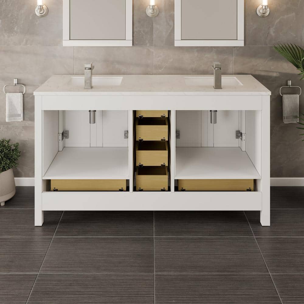Eviva London 60 in. W x 18 in. D x 34 in. H Double Bathroom Vanity in Gray with White Carrara Marble Top and White Sinks
