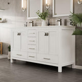 Eviva London 60 in. W x 18 in. D x 34 in. H Double Bathroom Vanity in Gray with White Carrara Marble Top and White Sinks