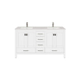Eviva London 60 in. W x 18 in. D x 34 in. H Double Bathroom Vanity in White with White Carrara Marble Top and White Undermount Sinks