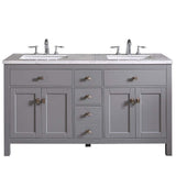 Eviva Memphis 60 in. W x 22 in. D x 33.7 in. H Double Bathroom Vanity in Gray with White Carrara Style Stone Top with Sinks