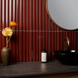Lux Tile Ponto Ruby Red Fluted 5x16 3D Polished Porcelain Wall Tile