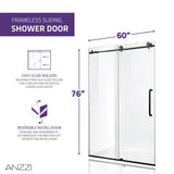 ANZZI Leon 60 in. x 76 in. Frameless Sliding Shower Door, Brushed Nickel, with Handle