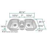 All-in-One Undermount Stainless Steel 43 in. Triple Bowl Kitchen Sink - Super Arbor