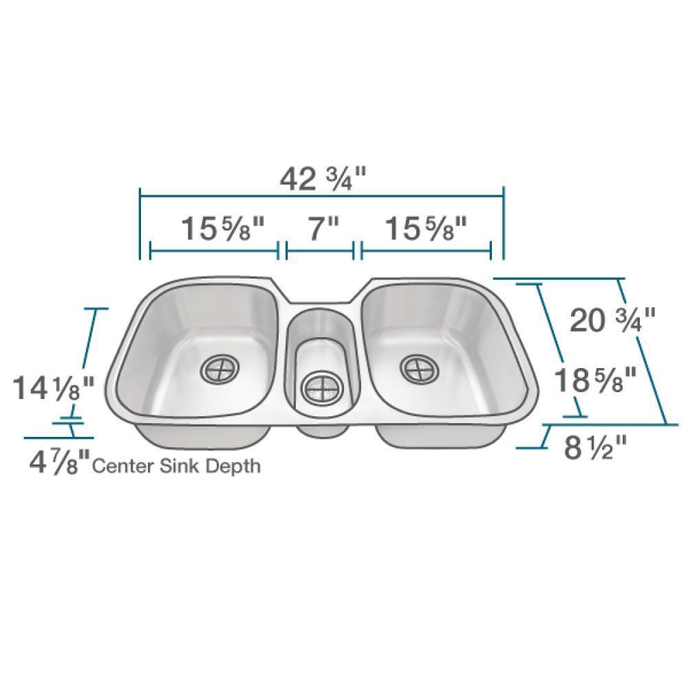 All-in-One Undermount Stainless Steel 43 in. Triple Bowl Kitchen Sink - Super Arbor