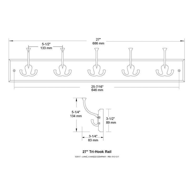 27 in. White and Satin Nickel Tri-Hook Rack