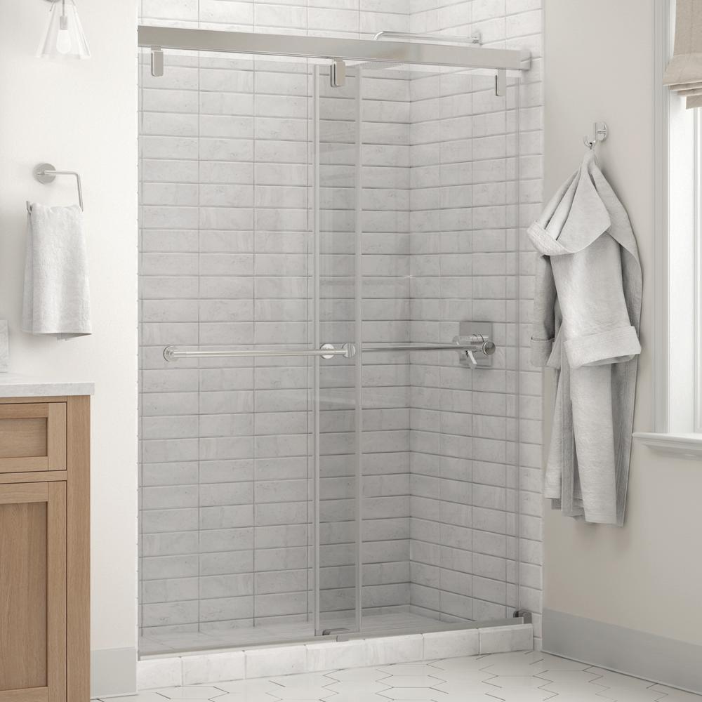 Lyndall 60 x 71-1/2 in. Frameless Mod Soft-Close Sliding Shower Door in Nickel with 1/4 in. (6mm) Transition Glass - Super Arbor