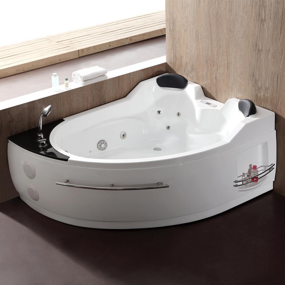 71 in. Acrylic Left Drain Corner Apron Front Whirlpool Bathtub in White - Super Arbor