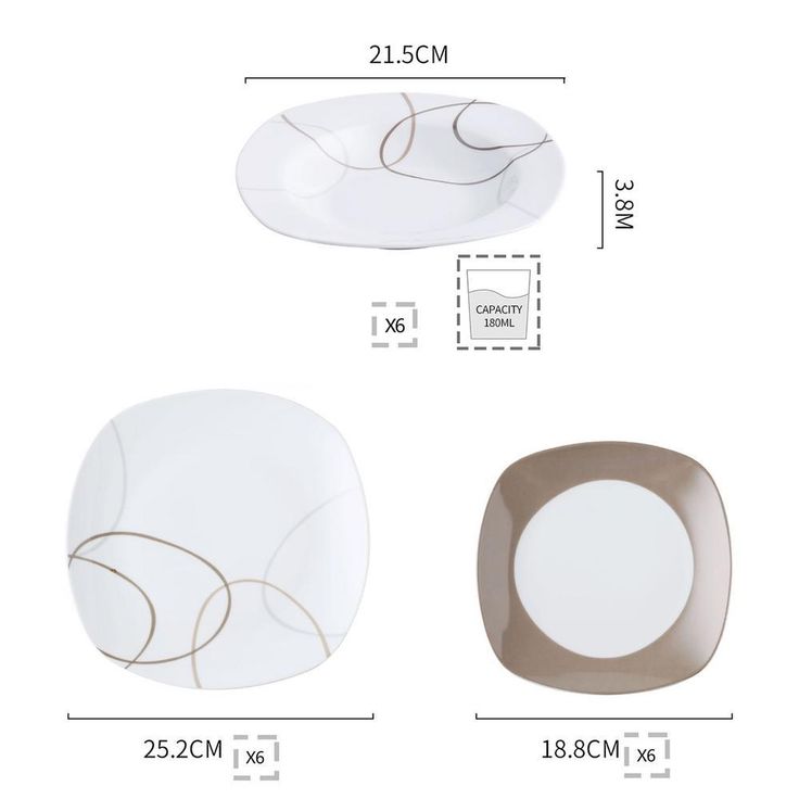Nikita 18-Piece Casual Ivory White With Brown Lines Porcelain Dinnerware Set (Service for 6)