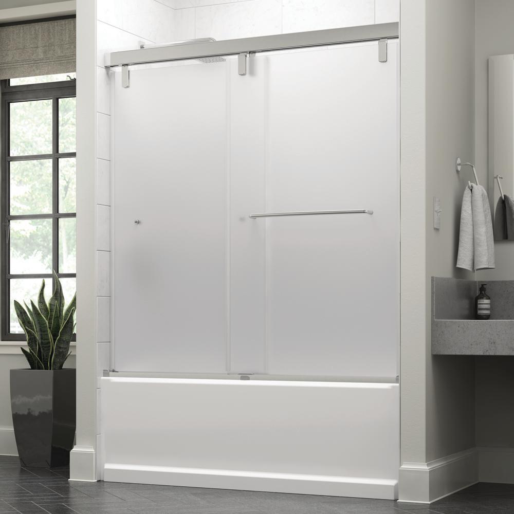 Portman 60 x 59-1/4 in. Frameless Mod Soft-Close Sliding Bathtub Door in Chrome with 3/8 in. (10mm) Clear Glass - Super Arbor