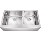 Farmhouse Apron Front Undermount 16-Gauge Stainless Steel 36 in. 60/40 Double Bowl Kitchen Sink with Grid Set and Drains