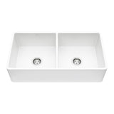 Matte Stone White Composite 33 in. Double Bowl Reversible Flat Farmhouse Apron-Front Kitchen Sink with 2 Strainers - Super Arbor