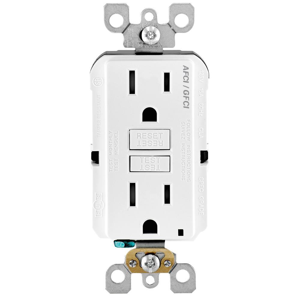 15 Amp 125-Volt Duplex Self-Test SmartlockPro Tamper Resistant AFCI/GFCI Dual Function Outlet, White - Super Arbor