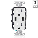 3.6A USB Dual Type A In-Wall Charger with 15 Amp Tamper-Resistant Outlets, Brown - Super Arbor
