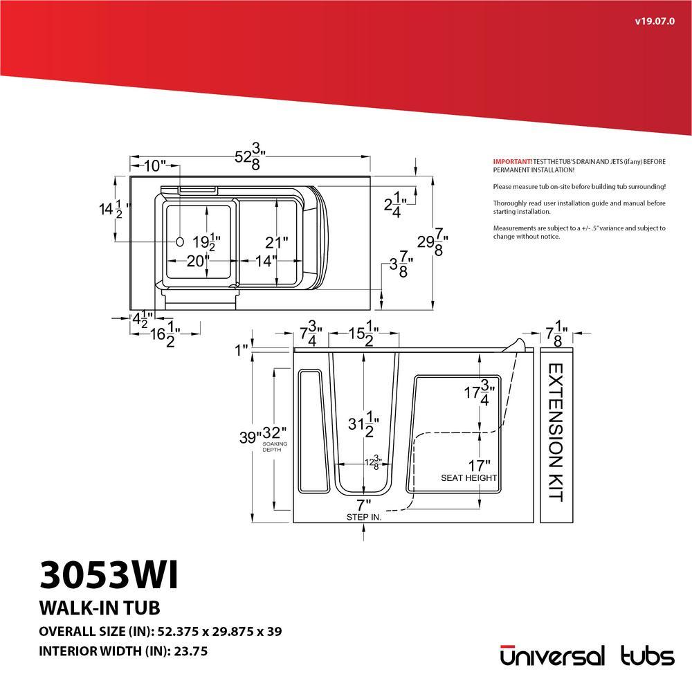 HD Series 53 in. Left Drain Quick Fill Walk-In Whirlpool and Air Bath Tub with Powered Fast Drain in Biscuit - Super Arbor